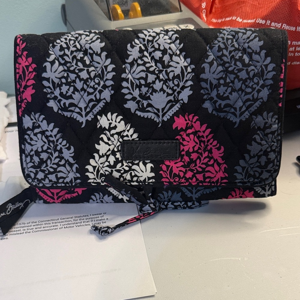 Vera Bradley Black, Pink, and Gray Quilted Clutch